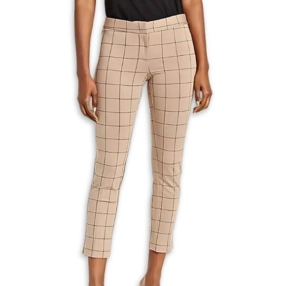 Amanda + Chelsea Crop Pants Windowpane Print Ankle-Length Cut Brown W US 14 NWOT - Picture 1 of 9